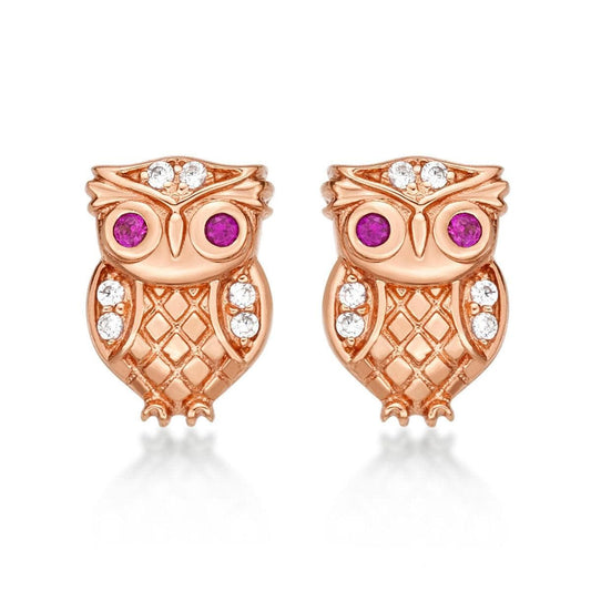 Rose Gold Owl Stud Earrings for Women - namana.london
