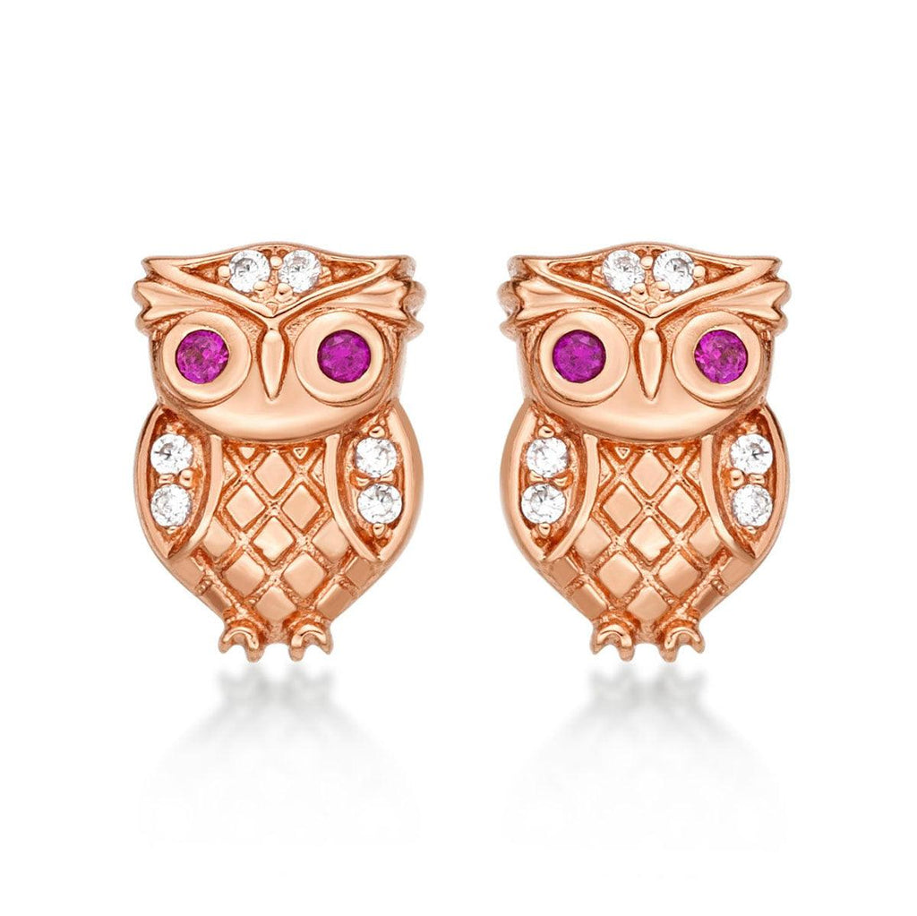 Rose Gold Owl Stud Earrings for Women - namana.london