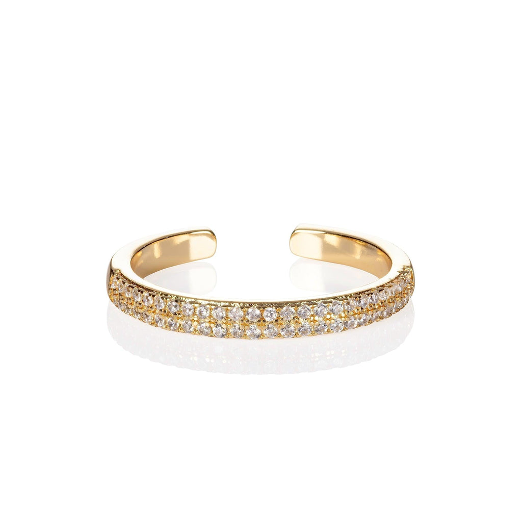 Adjustable Gold Plated Band Ring for Women with Cubic Zirconia Stones - namana.london