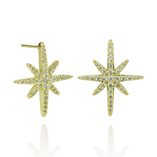 North Star Gold Earrings with Cubic Zirconia - namana.london