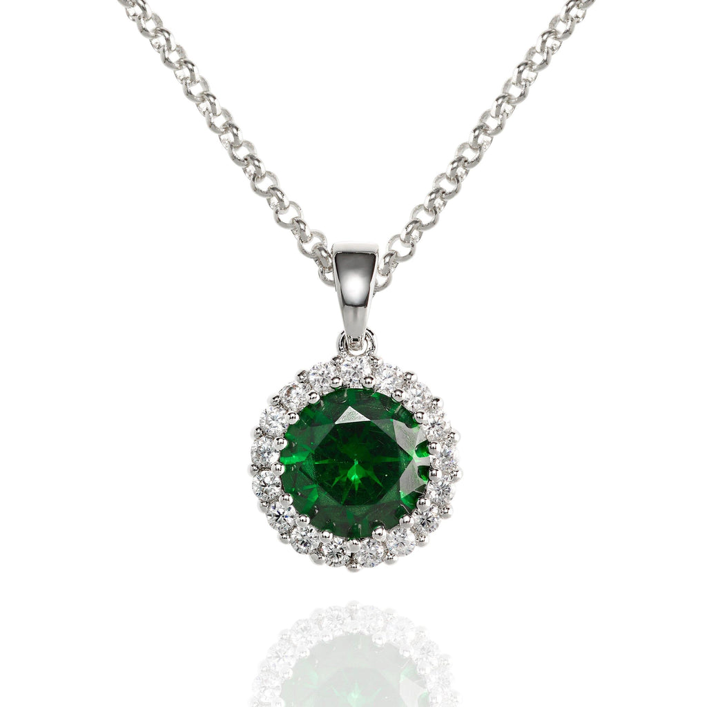 Halo Pendant Necklace with a Green Cubic Zirconia Stone - namana.london