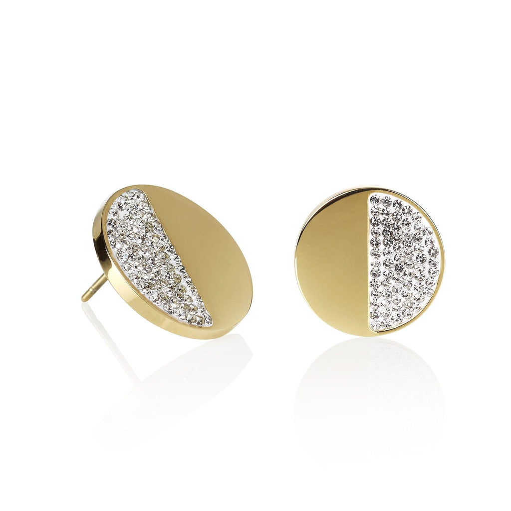 Gold Disc Stud Earrings with Swarovski Crystals - namana.london