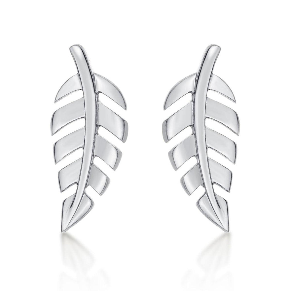 925 Sterling Silver Small Feather Stud Earrings for Women