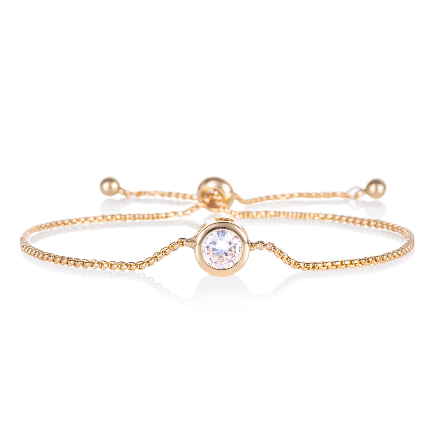 Adjustable Gold Plated Bezel Set Cubic Zirconia Bracelet for Women - namana.london