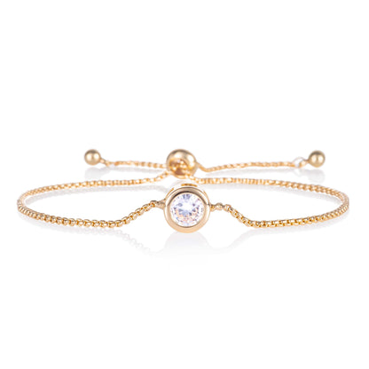Adjustable Gold Plated Bezel Set Cubic Zirconia Bracelet for Women - namana.london