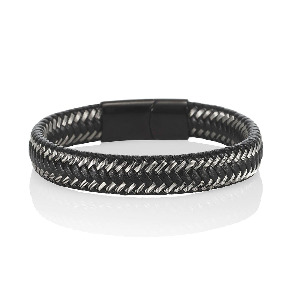 Steel and Leather Bangle Bracelet for Men