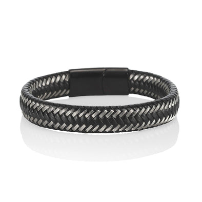 Steel and Leather Bangle Bracelet for Men - namana.london