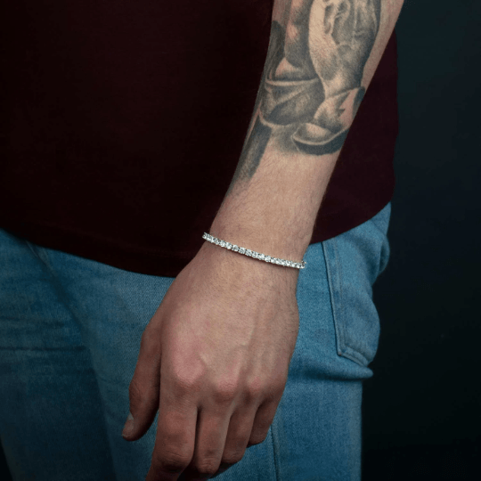 925 Sterling Silver Tennis Bracelet For Men with 4mm Sparkling Cubic Zirconia - namana.london