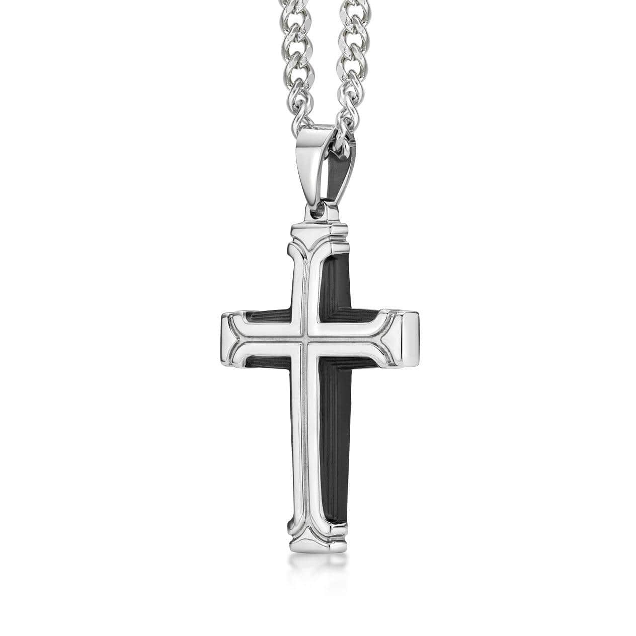 Large Black and Steel Cross Pendant Necklace for Men - namana.london