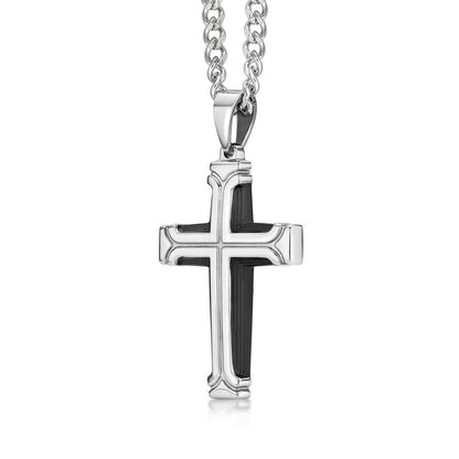 Large Black and Steel Cross Pendant Necklace for Men - namana.london