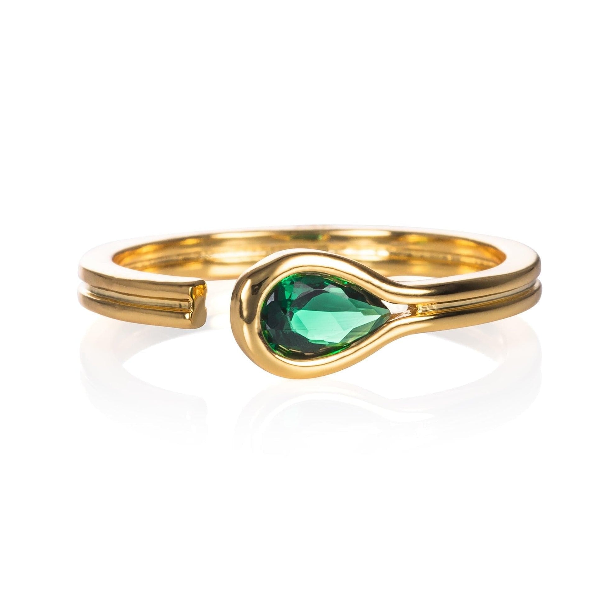 Adjustable Gold Plated Pear Shaped Green Ring for Women - namana.london
