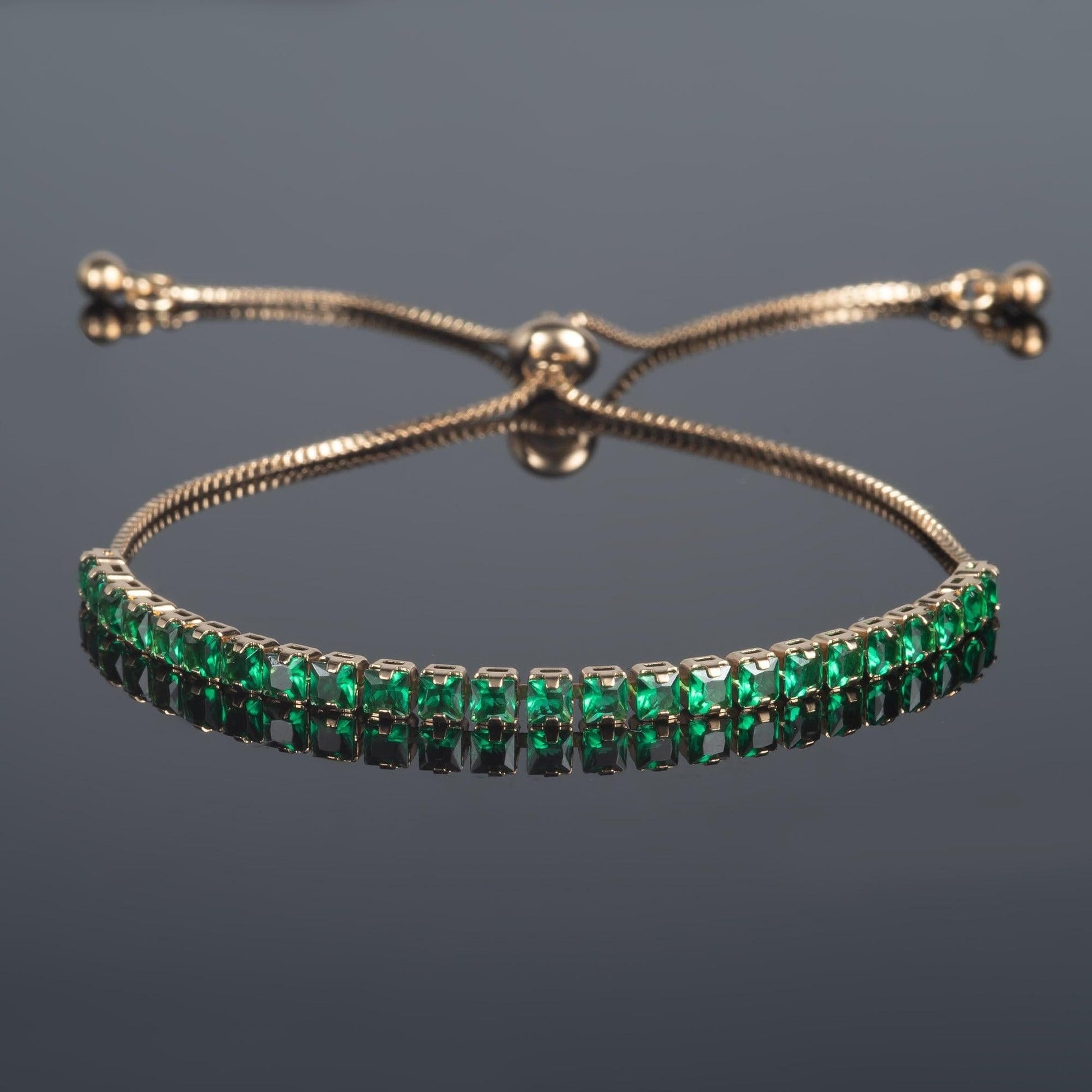 Adjustable Gold Bracelet for Women with Green Stones - namana.london