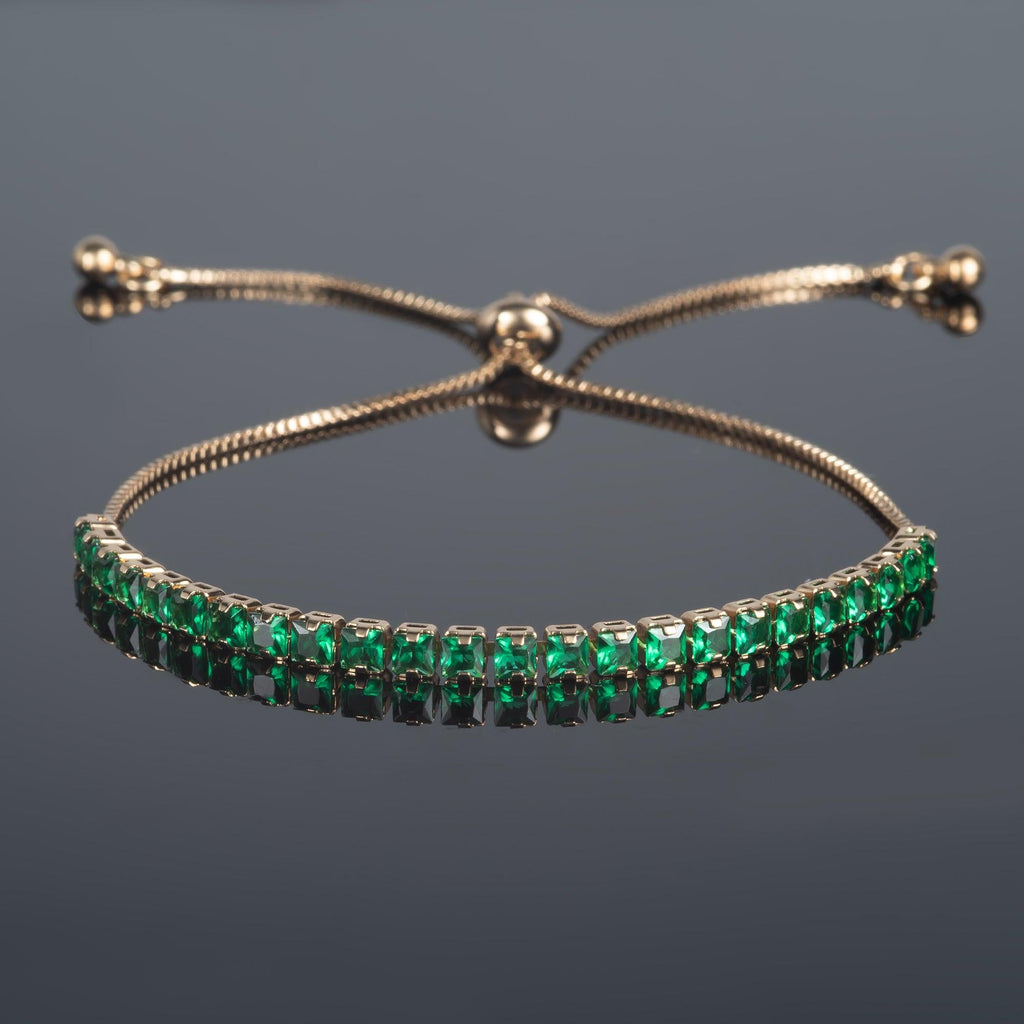 Adjustable Gold Bracelet for Women with Green Stones - namana.london