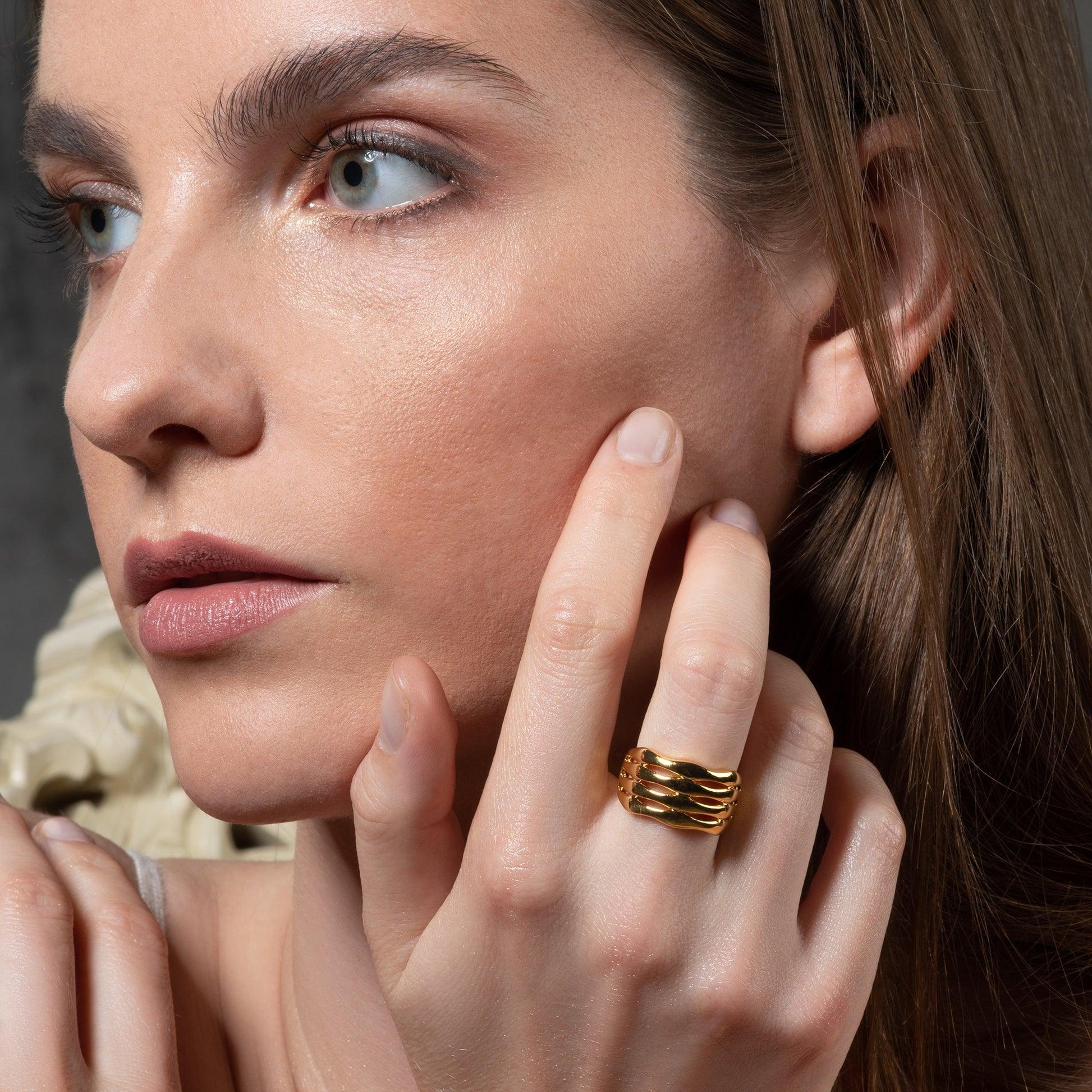 Adjustable Large Gold Dress Ring for Women - Chunky Cocktail Rings namana.london Adjustable Large Gold Dress Ring for Women - Chunky Cocktail Rings namana.london