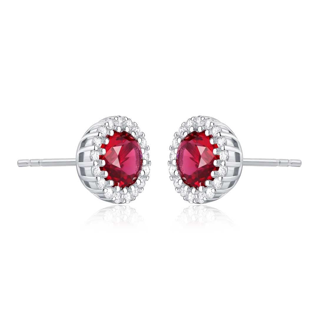 925 Sterling Silver Round Red Halo Stud Earrings for Women - namana.london