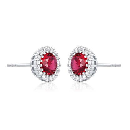 925 Sterling Silver Round Red Halo Stud Earrings for Women - namana.london