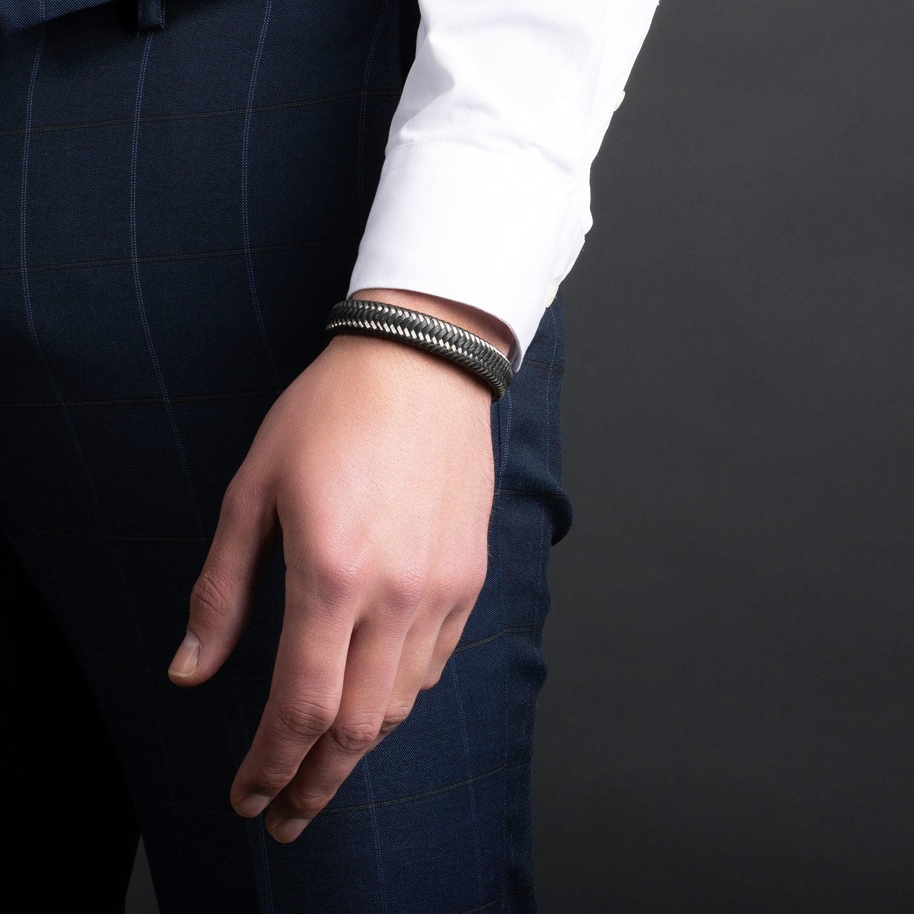 Steel and Leather Bangle Bracelet for Men - namana.london