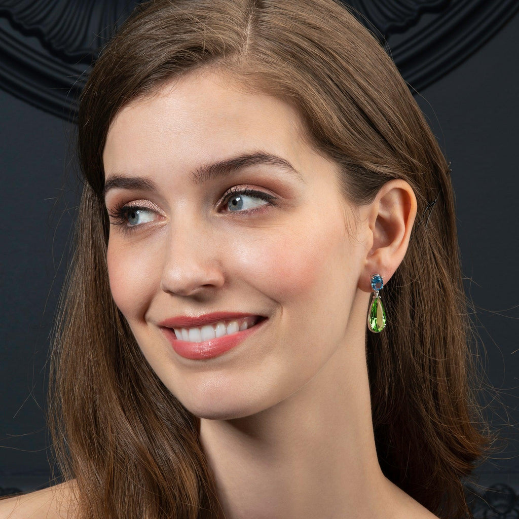 925 Sterling Silver Asymmetrical Blue and Green Earrings for Women - namana.london