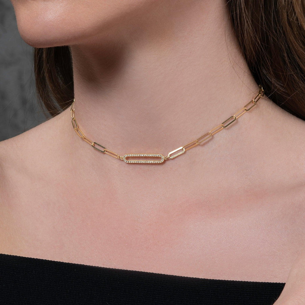 Gold Plated Link Chain Choker Necklace for Women with Cubic Zirconia Stones - namana.london