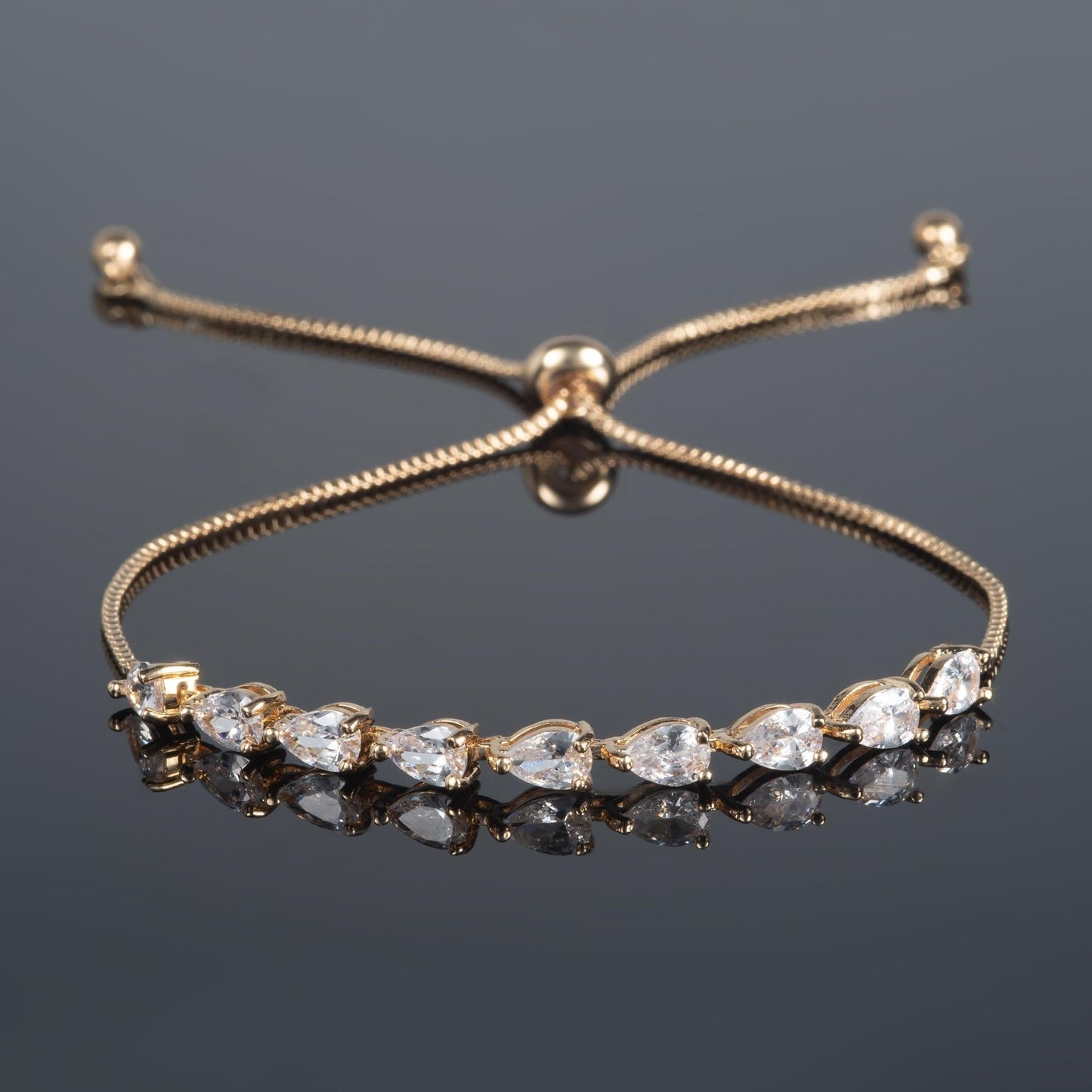 Adjustable Gold Bracelet with Pear Shaped Cubic Zirconia - namana.london