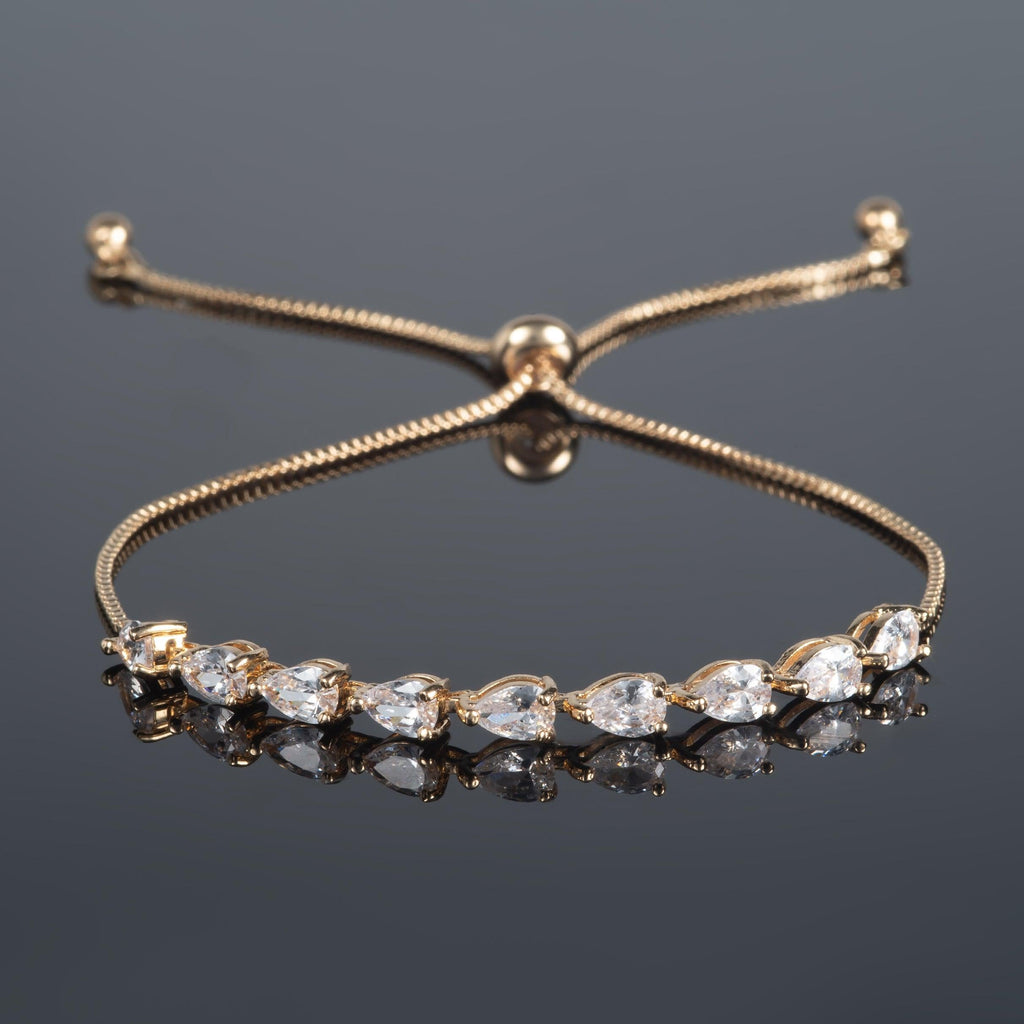 Adjustable Gold Bracelet with Pear Shaped Cubic Zirconia