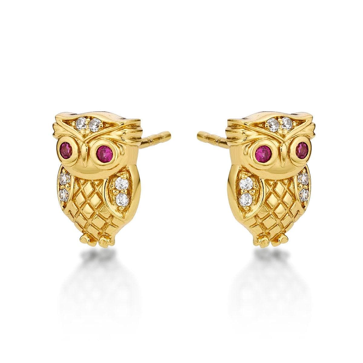 Gold Plated Owl Stud Earrings for Women - namana.london