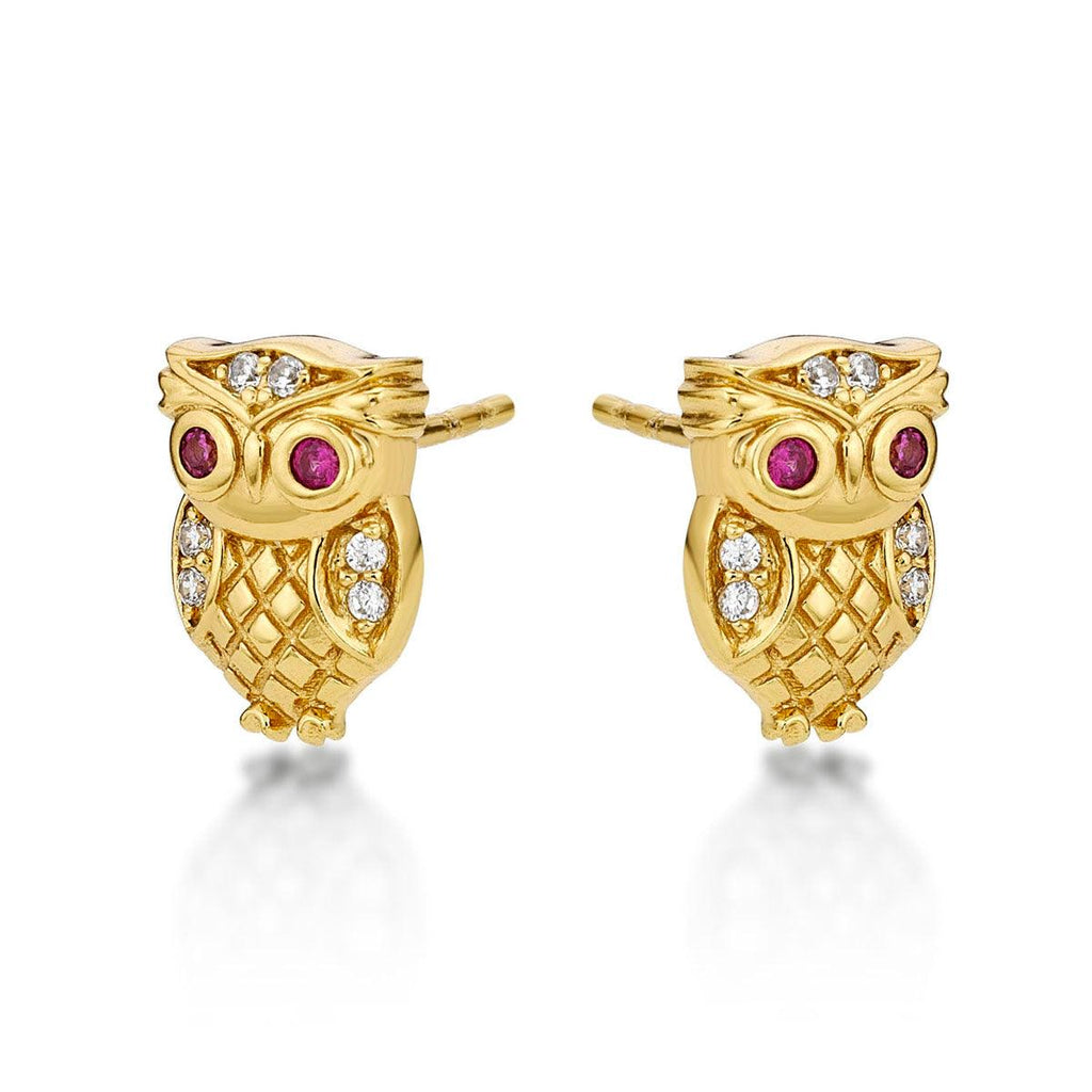 Gold Plated Owl Stud Earrings for Women