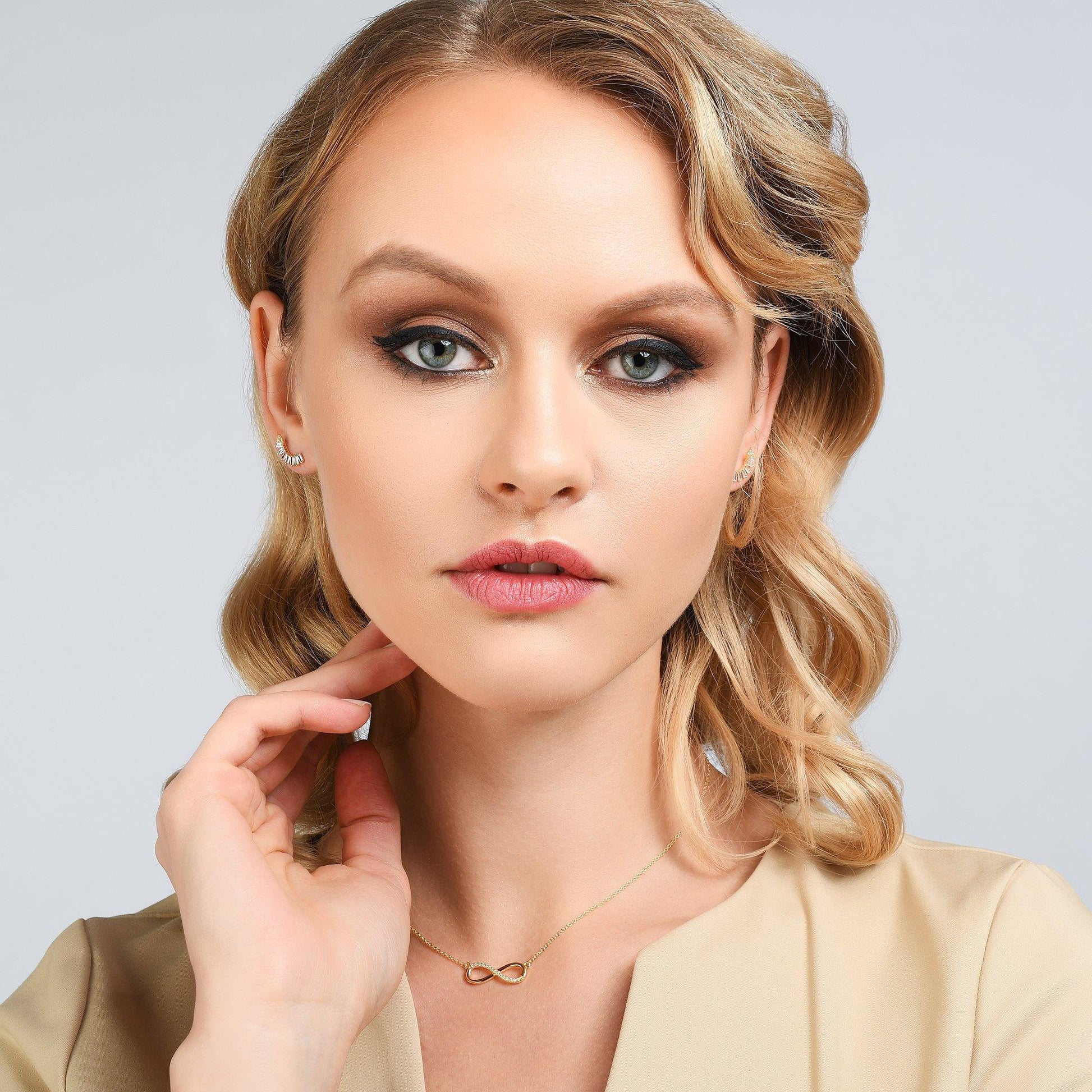 Gold Infinity Necklace for Women with Cubic Zirconia - namana.london