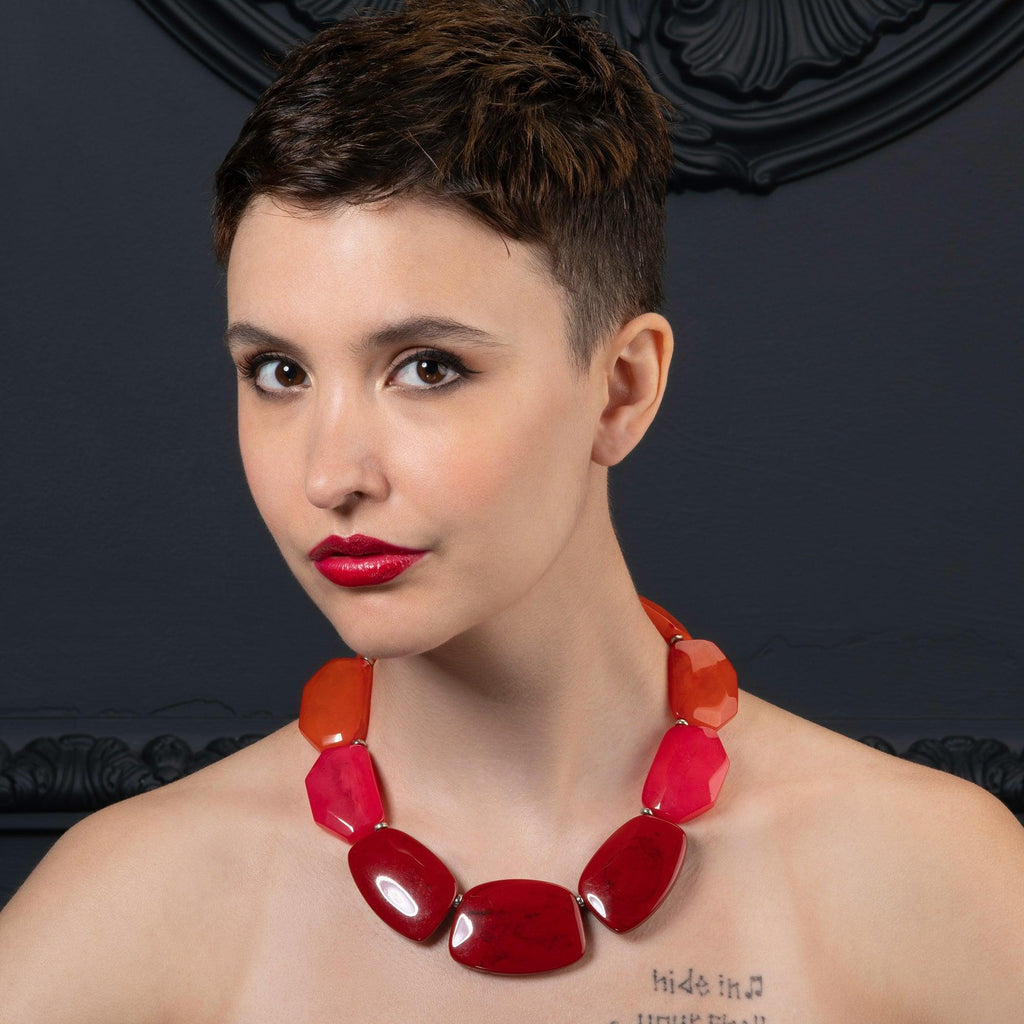 Chunky Red, Pink and Orange Statement Necklace for Women - namana.london