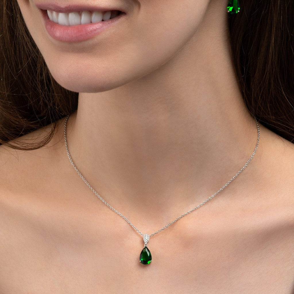 Sterling Silver Green Teardrop Pendant Necklace For Women - namana.london