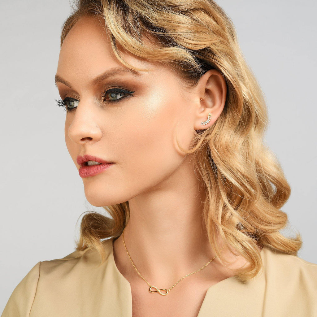 Gold Ear Climber Earrings for Women with Cubic Zirconia Gemstones - namana.london