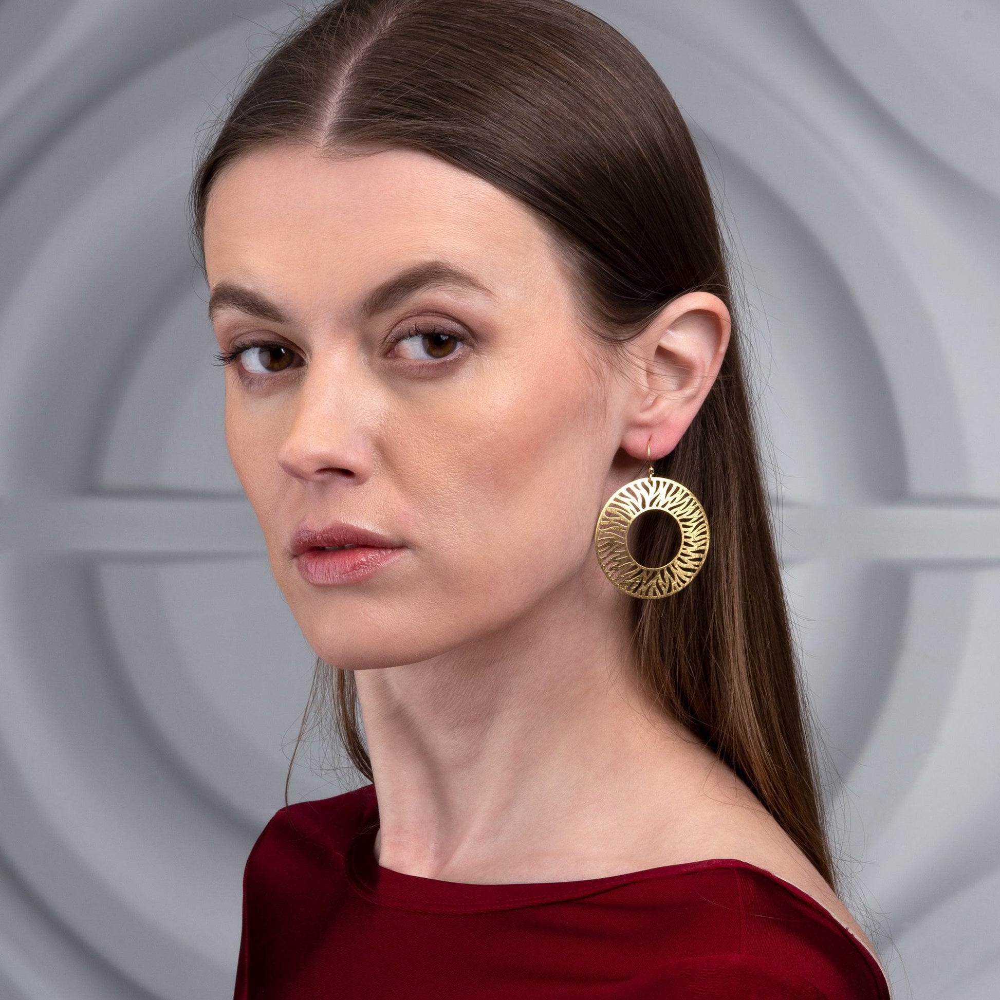 Large Gold Zebra Cut Dangle Earrings for Women - namana.london