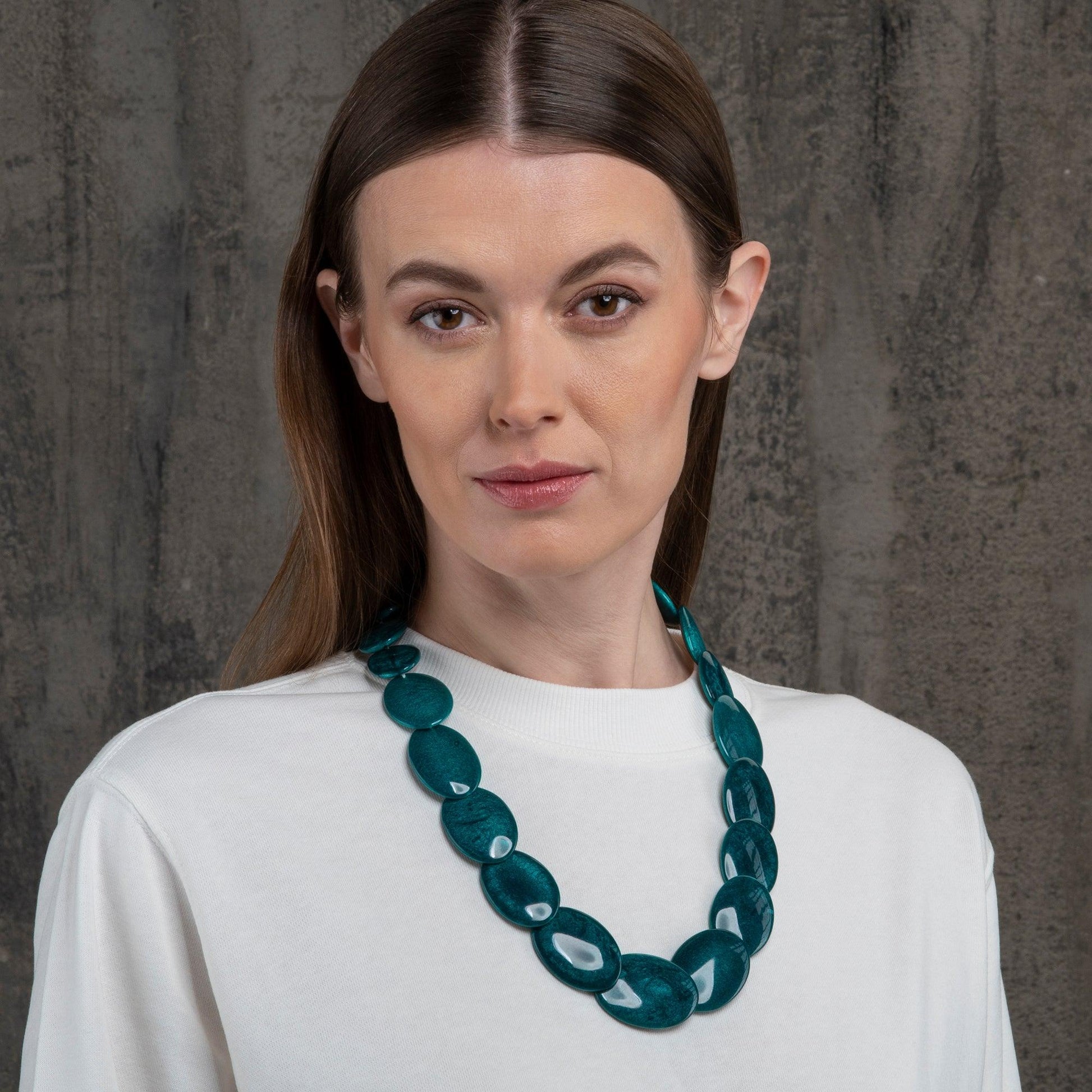 Long Dark Green Chunky Statement Necklace for Women - namana.london