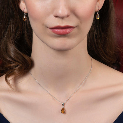 925 Sterling Silver Pear Shaped Citrine Pendant Necklace - namana.london