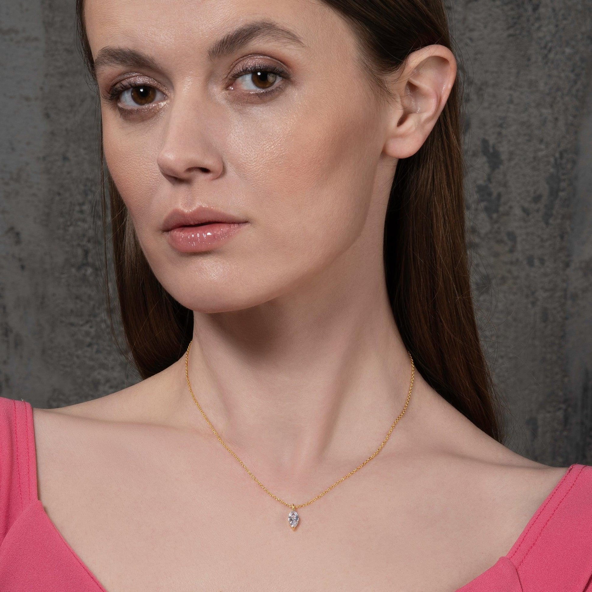 Gold Pendant Necklace for Women with a Marquise Cut Stone - namana.london