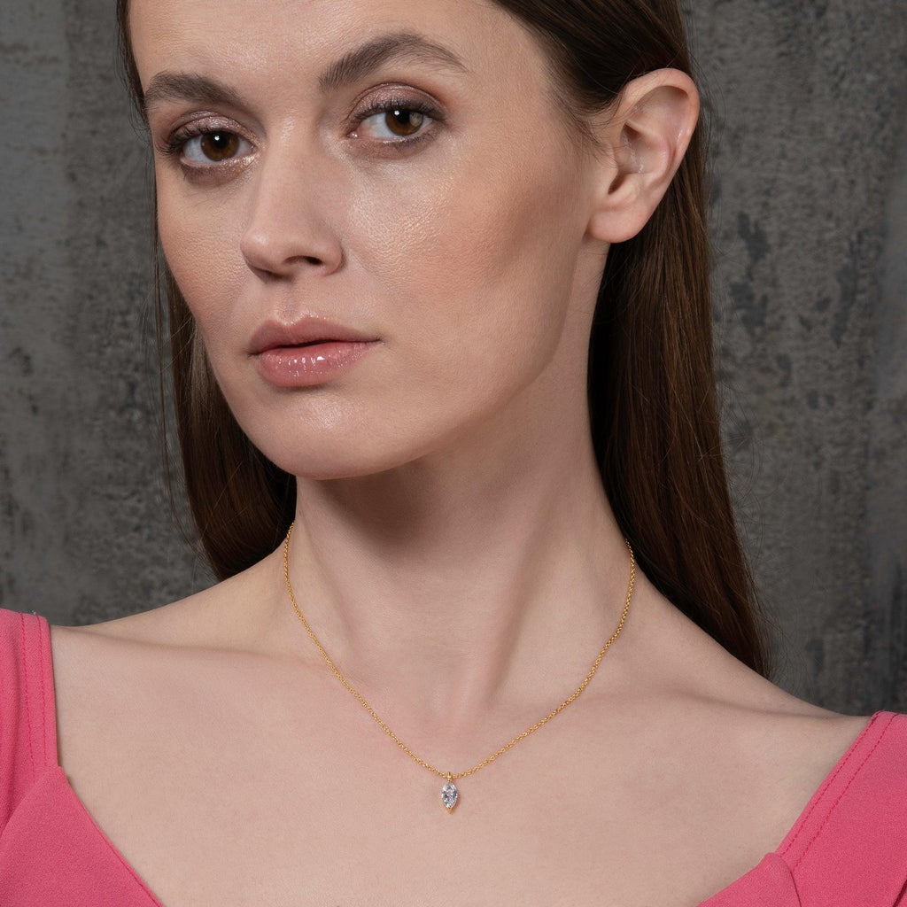 Gold Pendant Necklace for Women with a Marquise Cut Stone