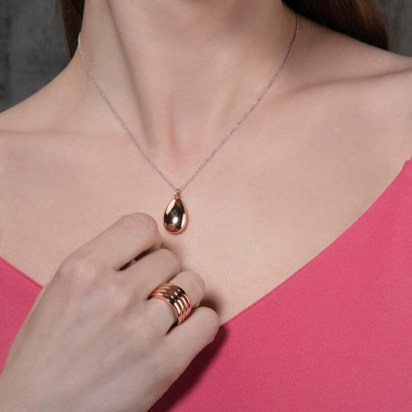 Silver and Rose Gold Two Tone Pear Pendant Necklace for Women - namana.london