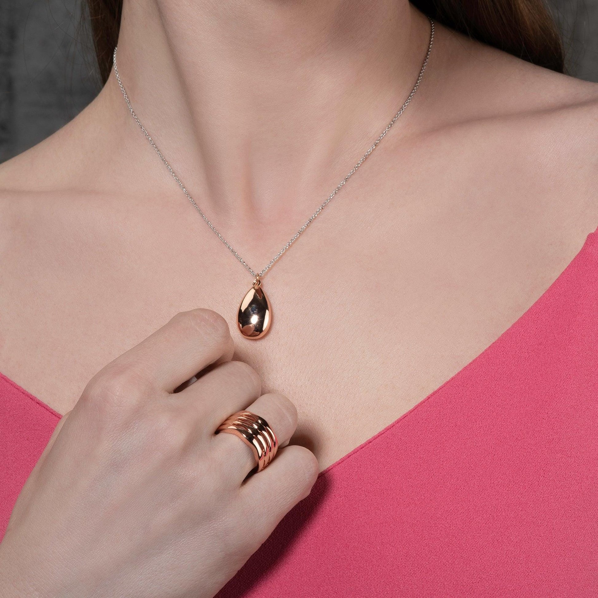 Silver and Rose Gold Two Tone Pear Pendant Necklace for Women - namana.london