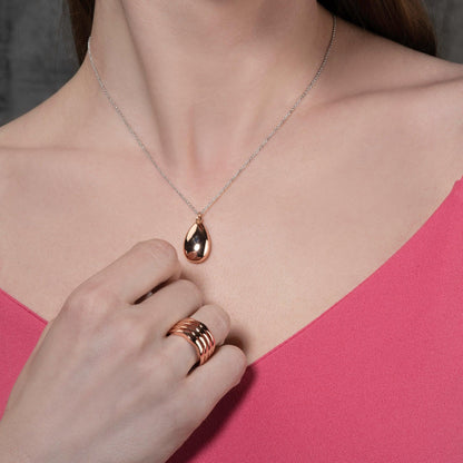 Silver and Rose Gold Two Tone Pear Pendant Necklace for Women - namana.london