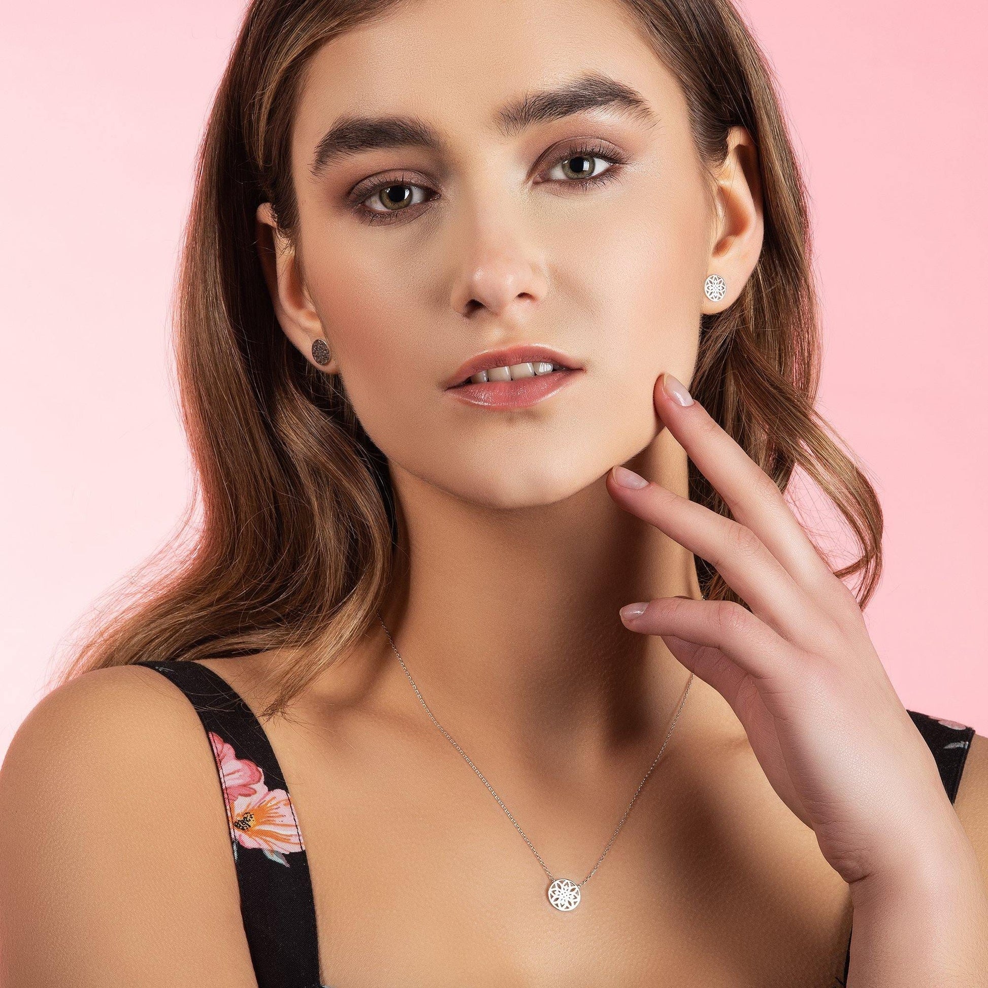Mandala Disc Stud Earrings with Brushed Finish - namana.london