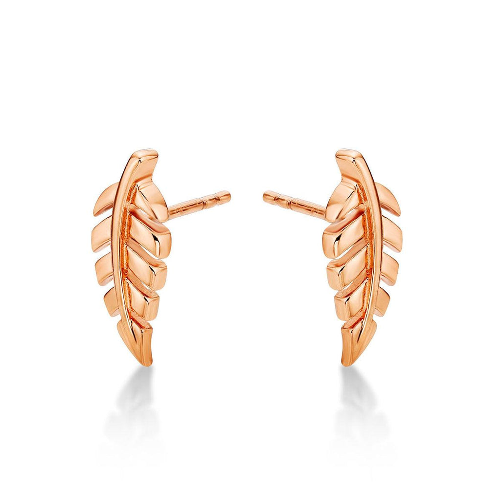 Small Rose Gold Feather Stud Earrings for Women - namana.london