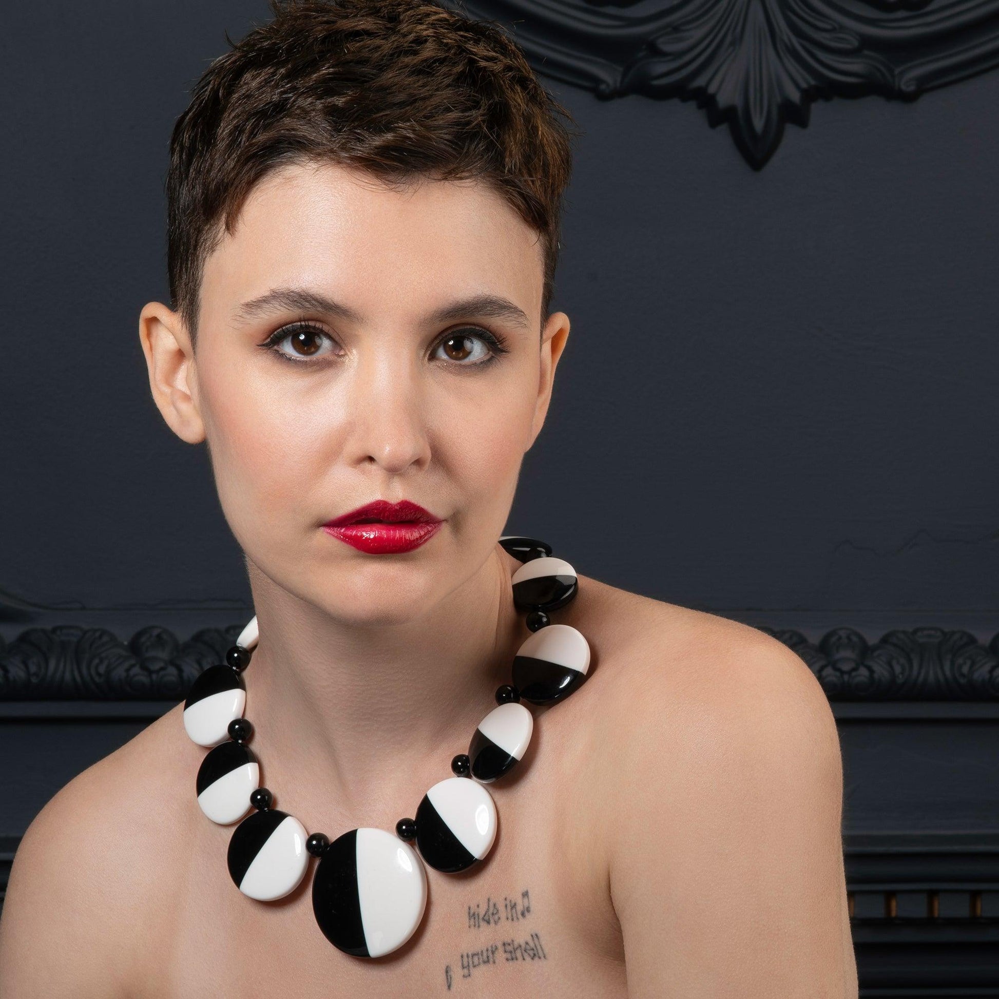 Chunky Black and White Statement Necklace for Women - namana.london
