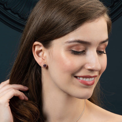 925 Sterling Silver Round Stud Earrings with Amethyst Gemstones - namana.london
