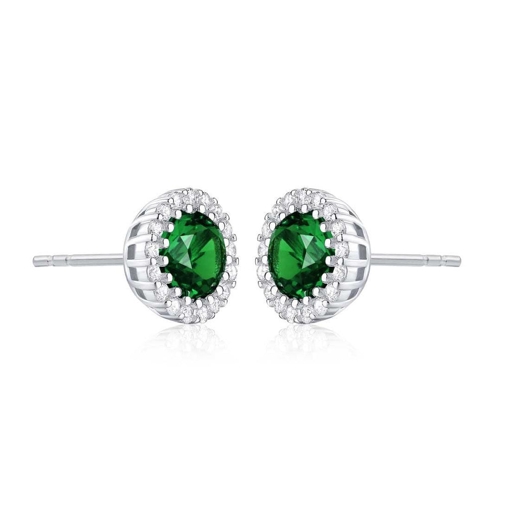 925 Sterling Silver Round Green Halo Stud Earrings for Women - namana.london