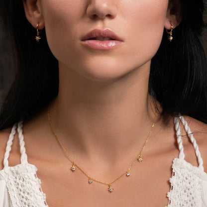 Gold Collar Necklace with North Star Charms - namana.london