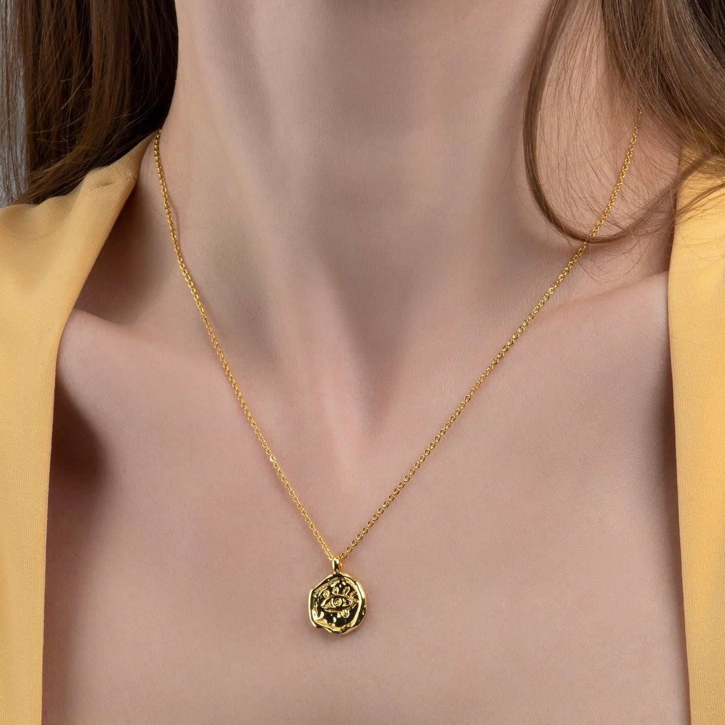 Gold Plated Organic Evil Eye Pendant Necklace for Women - namana.london