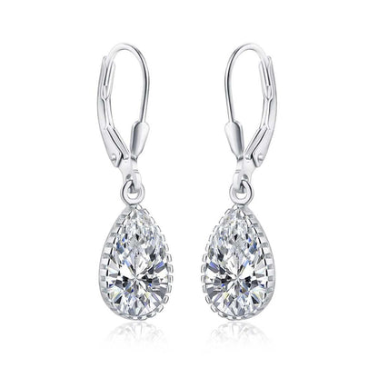 925 Sterling Silver Leverback Cubic Zirconia Dangle Earrings - namana.london