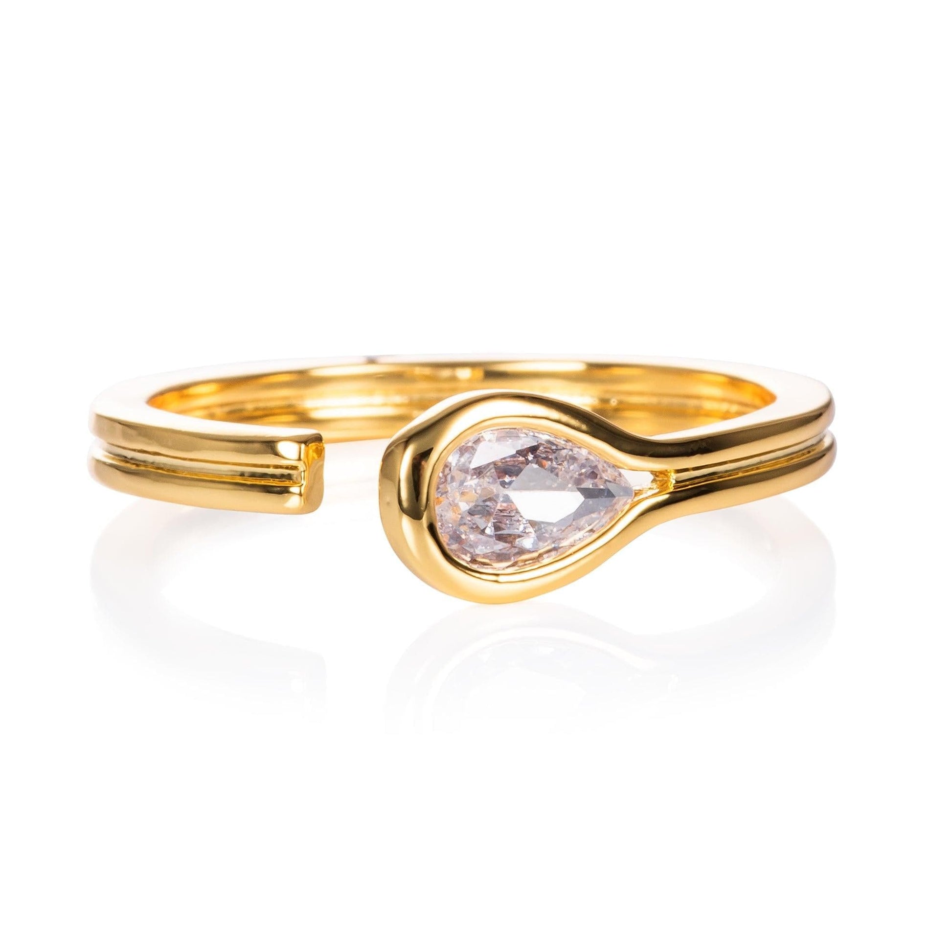 Adjustable Gold Plated Pear Shaped Cubic Zirconia Ring for Women - namana.london