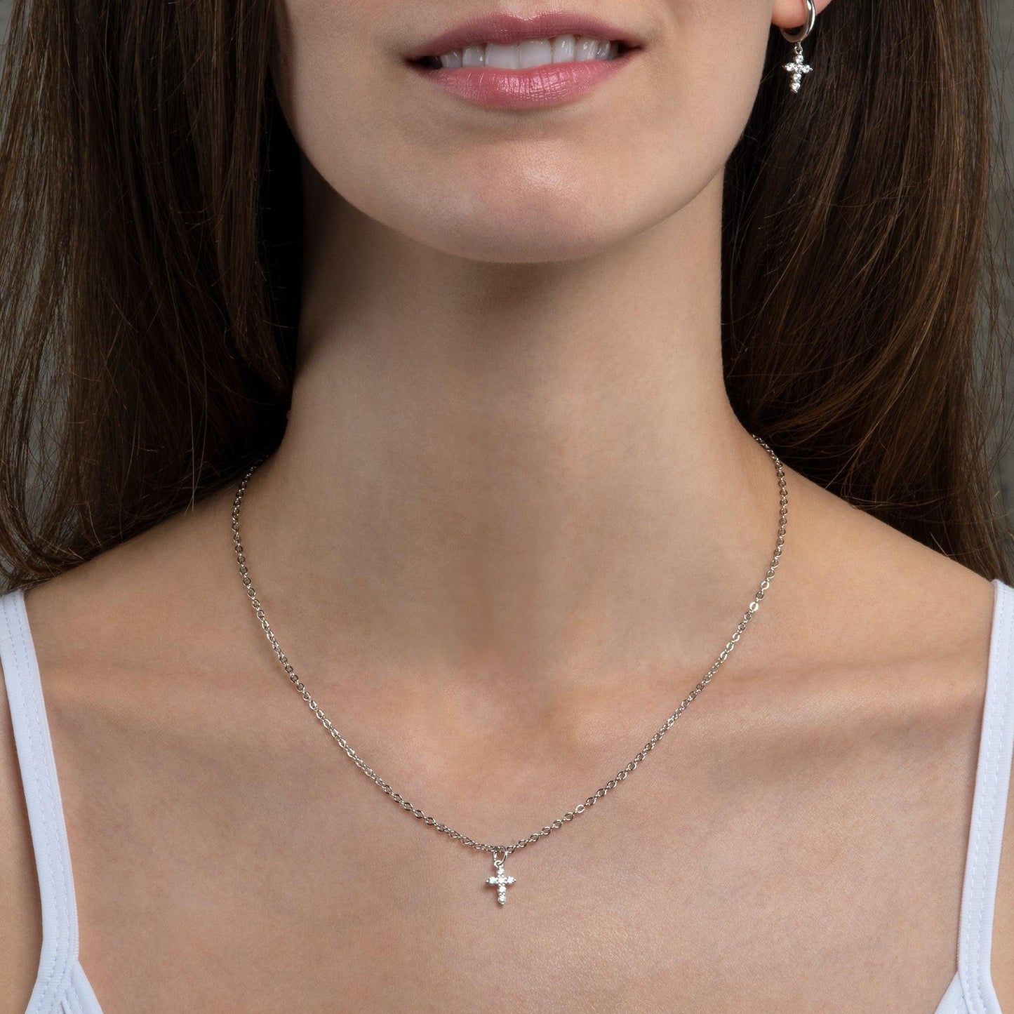 Dainty Cross Pendant Necklace for Women with Cubic Zirconia - namana.london