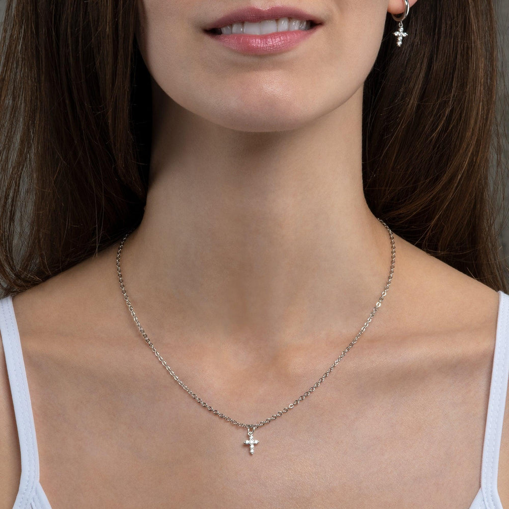 Dainty Cross Pendant Necklace for Women with Cubic Zirconia